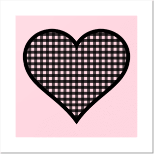 Millennial Pink and Black Gingham Heart Posters and Art